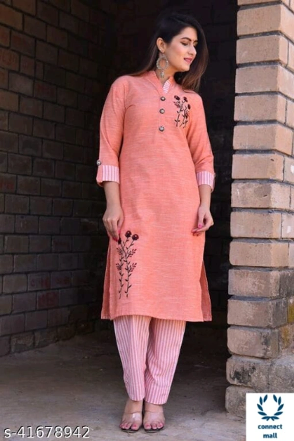 ALISHA Women Straight Black Kurti And Bottom Set - S, Light Pink